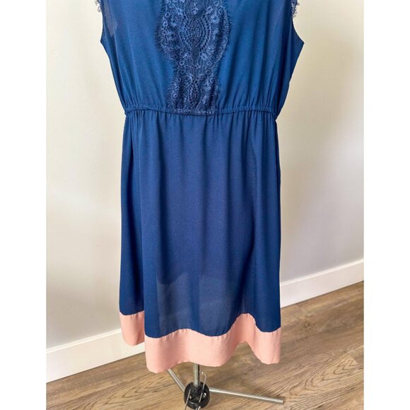 Kimi + Kai Navy Blue Maternity Nell Lace Trimmed Colorblock Dress - Picture 11 of 13